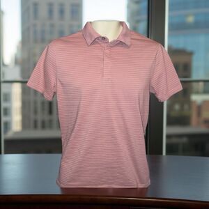 Robert Barakett Walsh Salmon Pink Monotone Stripe Polo Shirt Size Small #54